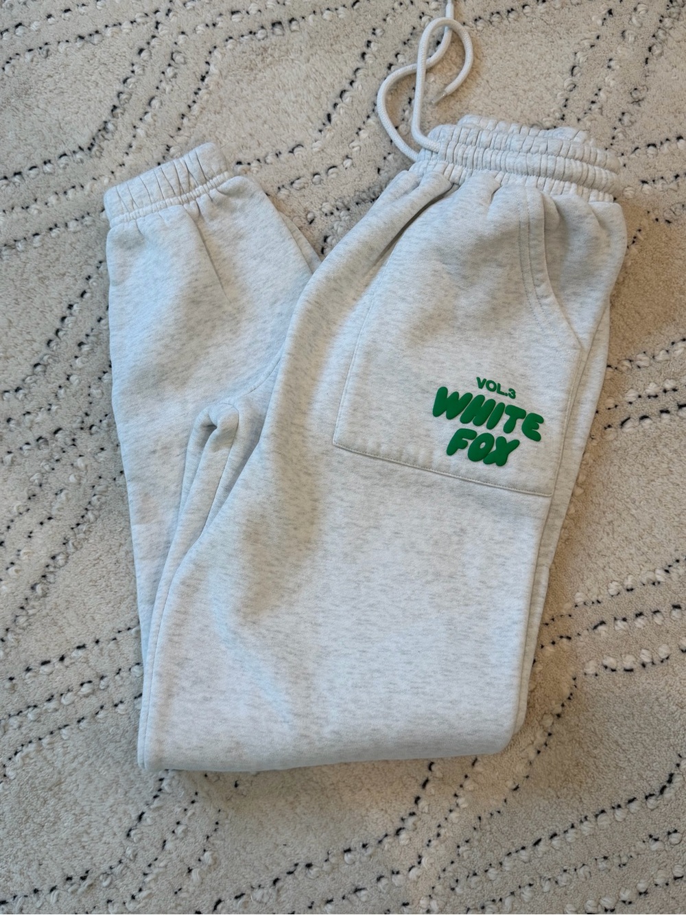 White Fox Boutique Gray Sweatpants with Green Logo XXS